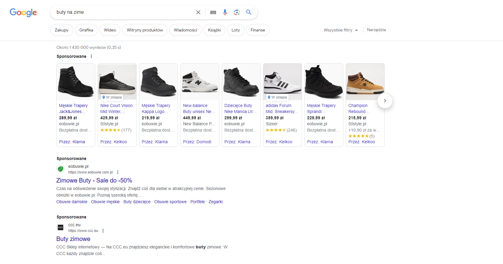 google shopping results